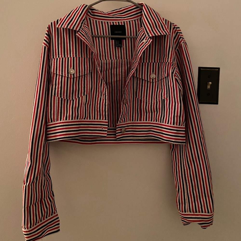 Forever 21 Red, White, and Blue Lightweight Cropped Jacket Size Small